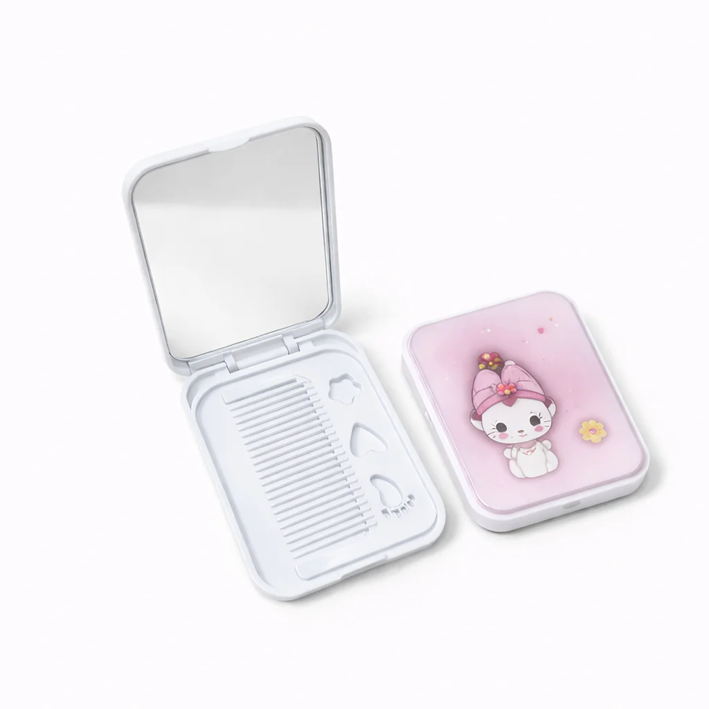 1 PC Kids Cartoon Comb Plus Mirror Set – Cute Portable Folding Hair Brush with Compact Mirror for Girls (Assorted) - Image 2