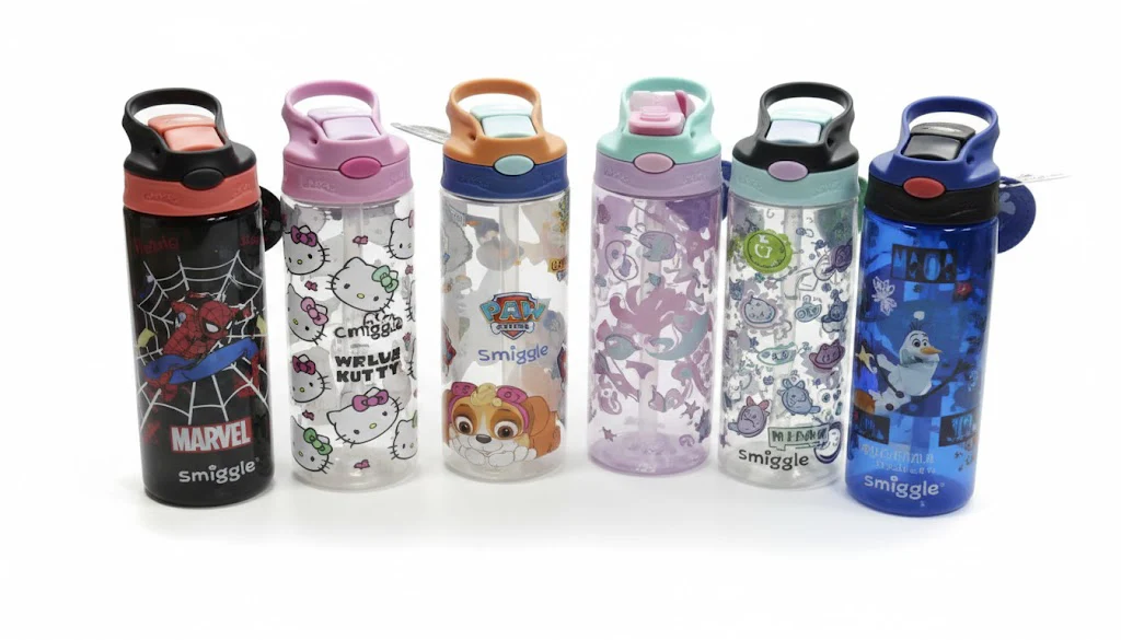 1 PC Kids Smiggle Style Plastic Bottle – Leakproof School Water Bottle (Assorted Designs)