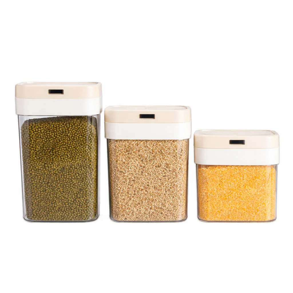 1 PC Premium Airtight Plastic Storage Jar Set – 1.1L, 1.5L & 1.9L Clear Kitchen Containers for Grains, Pulses & Dry Foods