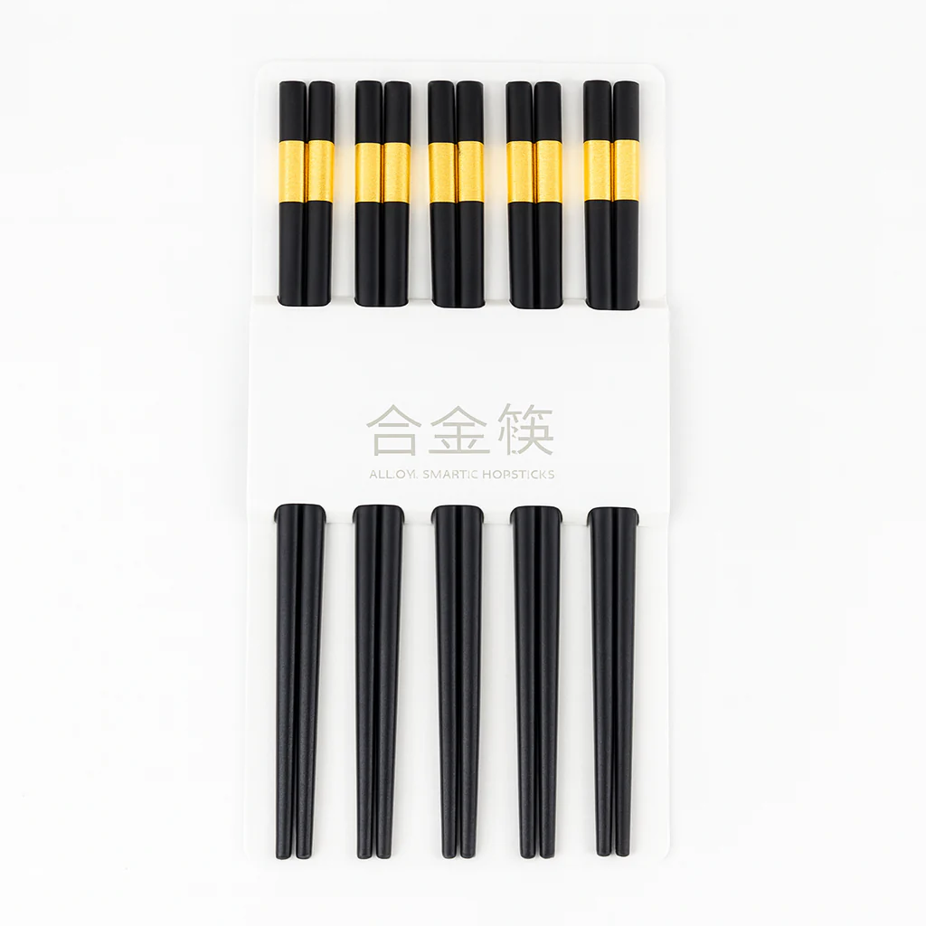 10 Pcs Chopsticks Set – Reusable Alloy with Gold Accent - Image 2