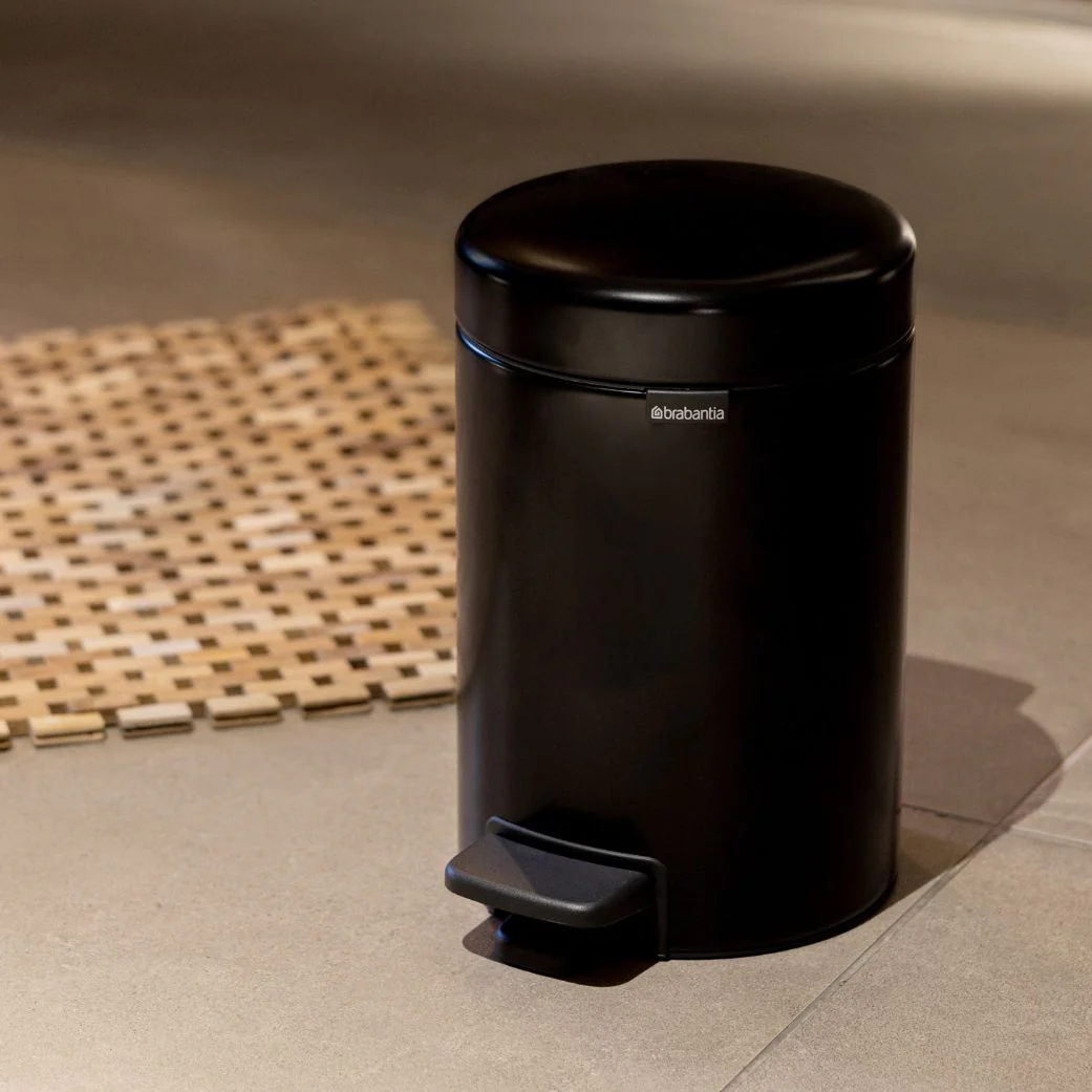 12L Black Stainless Steel Trash Can – Pedal Bin with Soft-Close Lid