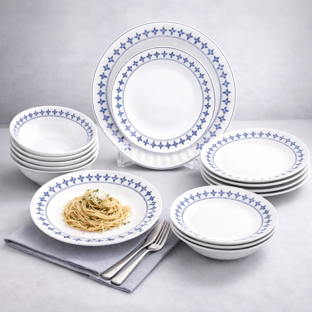 18 Pcs Dinner Set – Blue Geometric Tableware Collection