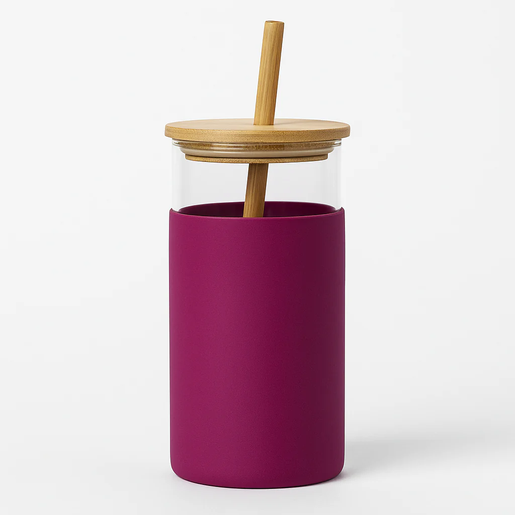 1Pc 500ml Straw Glass Bottle – Reusable with Wooden Lid & Silicone Sleeve (Green, Pink, Blue, Beige) - Image 5