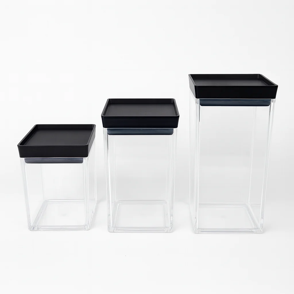 1Pc Acrylic Jar – Small, Medium & Large | Transparent Storage Container with Black Lid - Image 2