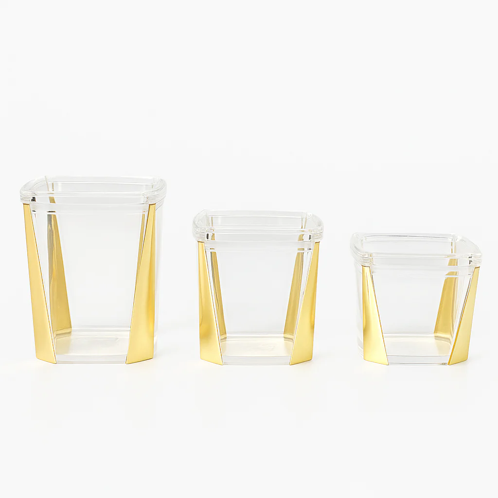 1Pc Acrylic Jar – Small, Medium & Large | Transparent Storage Container with Gold Design - Image 2