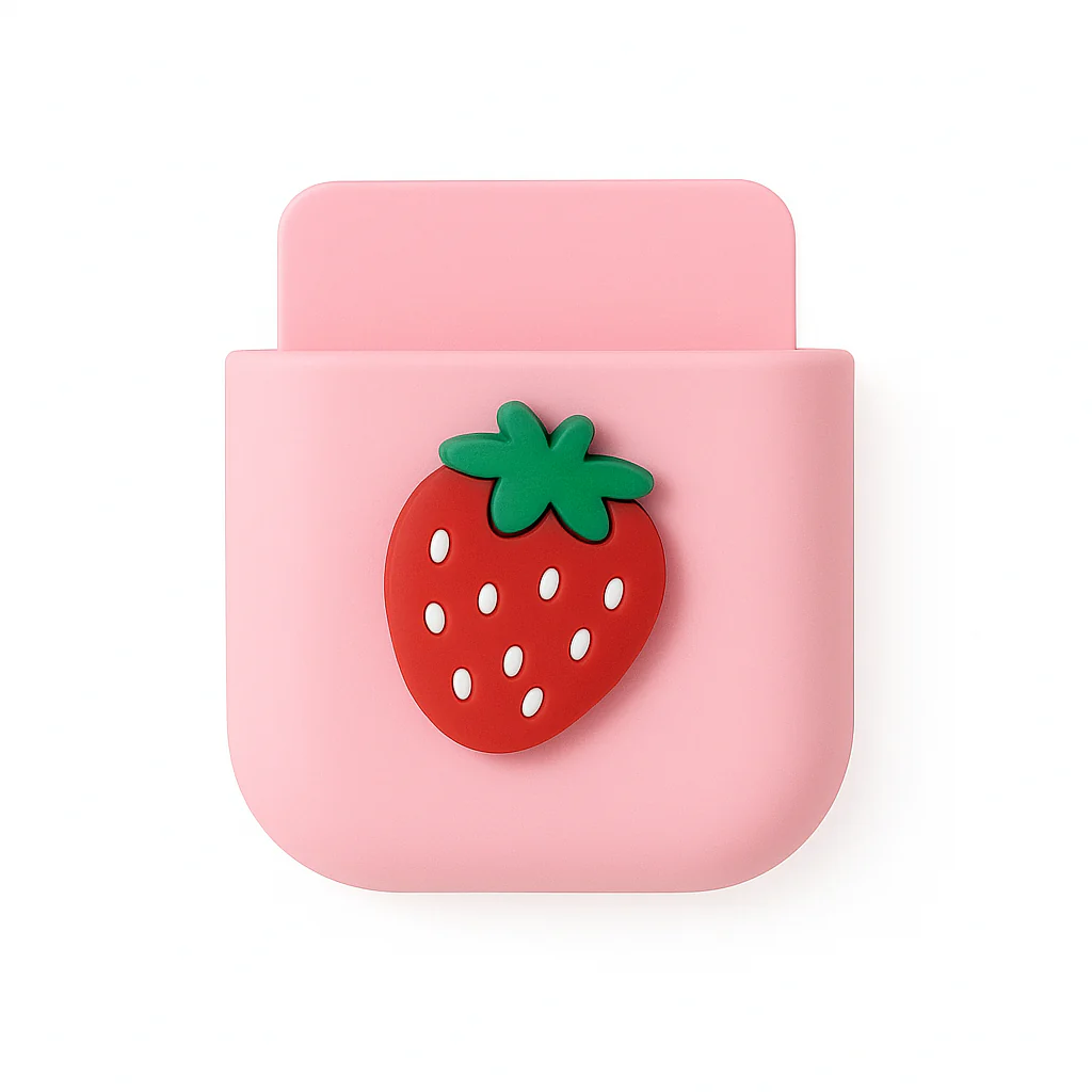 1Pc Assorted Cute Silicone Mobile Holder – Fruit & Cartoon Design Wall Pocket Organizer - Image 2