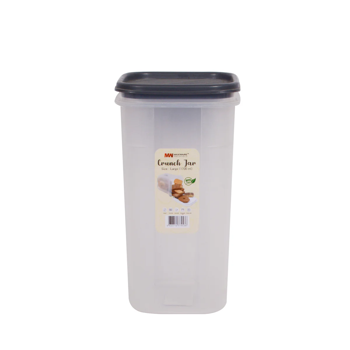 1pc Crunch Jar Large 1700 ml Plastic Airtight Food Storage Container (Red, White, Grey, Brown Lid Options) - Image 3
