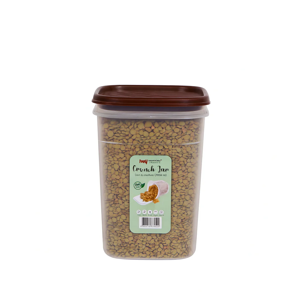 1pc Crunch Jar Medium – 1300 ml Plastic Airtight Food Storage Container (White, Red, Grey, Brown Lid Options)