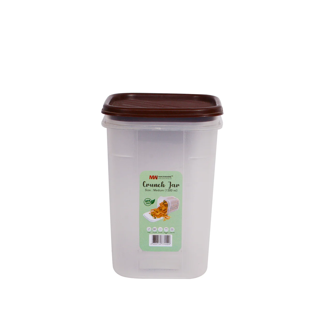 1pc Crunch Jar Medium – 1300 ml Plastic Airtight Food Storage Container (White, Red, Grey, Brown Lid Options) - Image 2