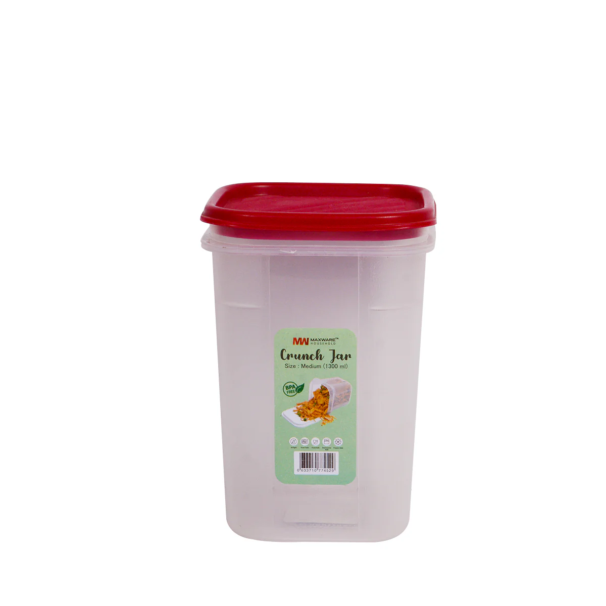 1pc Crunch Jar Medium – 1300 ml Plastic Airtight Food Storage Container (White, Red, Grey, Brown Lid Options) - Image 3
