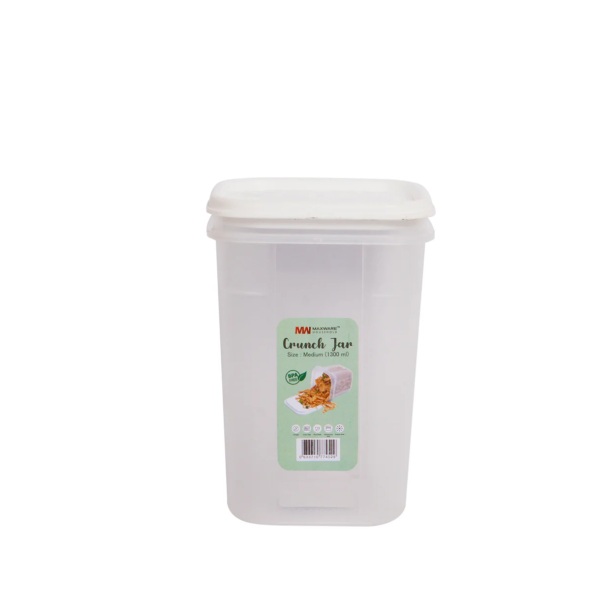 1pc Crunch Jar Medium – 1300 ml Plastic Airtight Food Storage Container (White, Red, Grey, Brown Lid Options) - Image 4