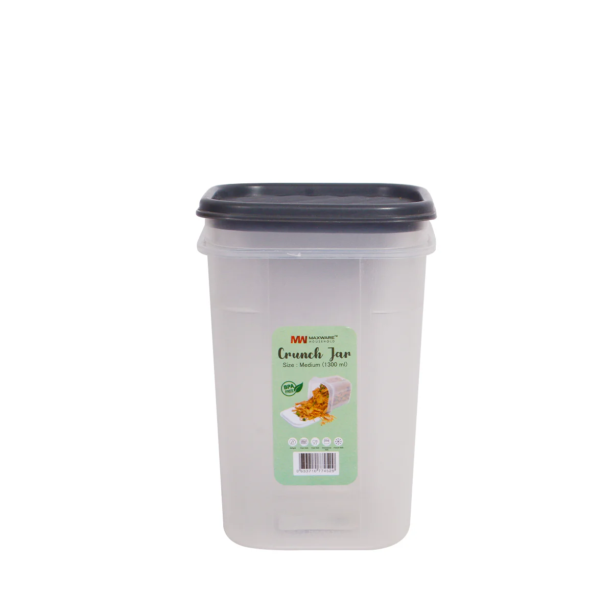 1pc Crunch Jar Medium – 1300 ml Plastic Airtight Food Storage Container (White, Red, Grey, Brown Lid Options) - Image 5