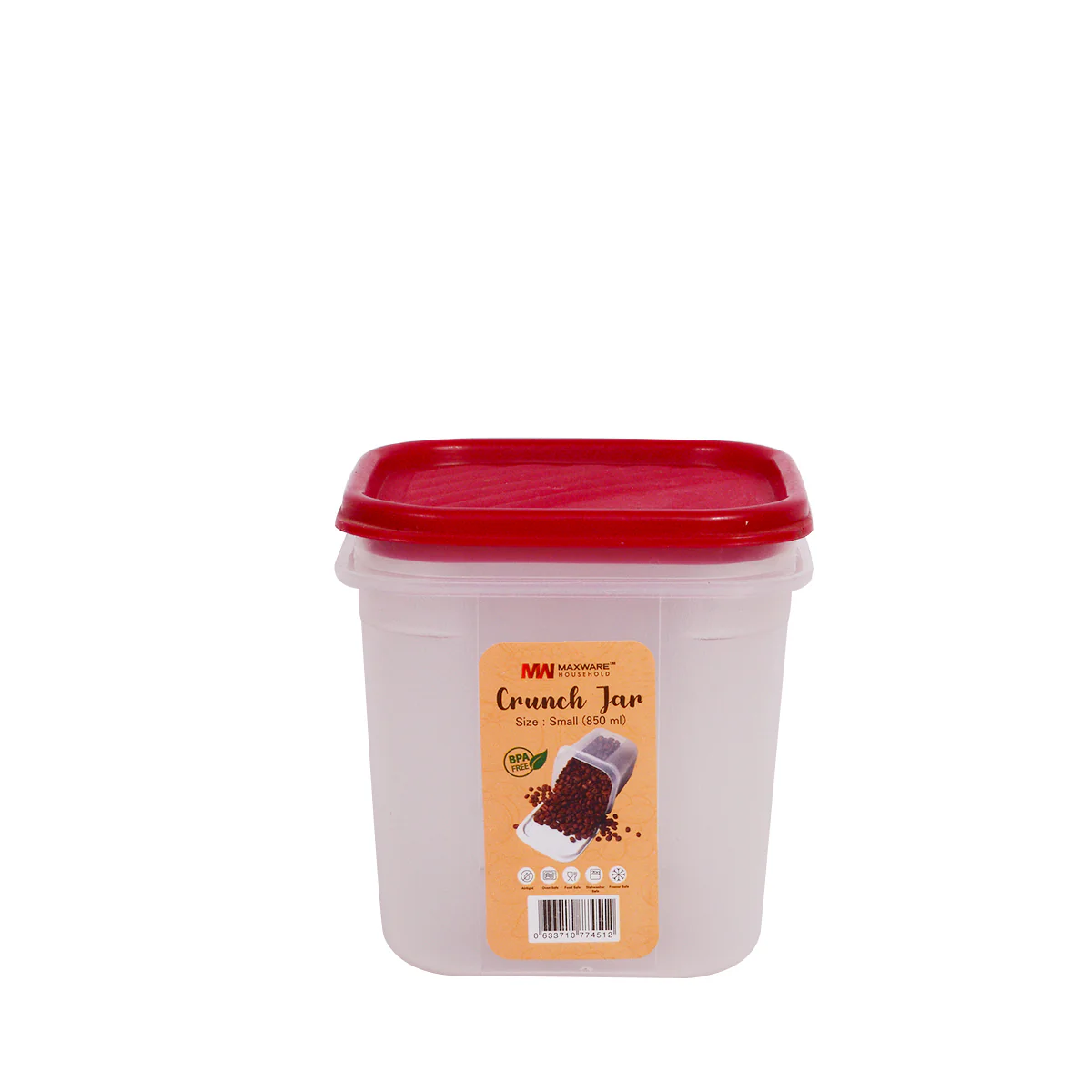 1pc Crunch Jar Small – 850 ml Plastic Airtight Food Storage Container (Grey, White, Brown, Red Lid Options) - Image 2