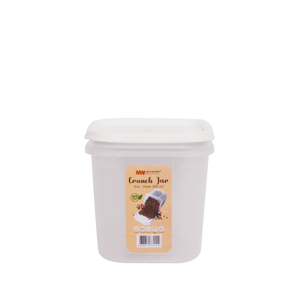 1pc Crunch Jar Small – 850 ml Plastic Airtight Food Storage Container (Grey, White, Brown, Red Lid Options) - Image 3