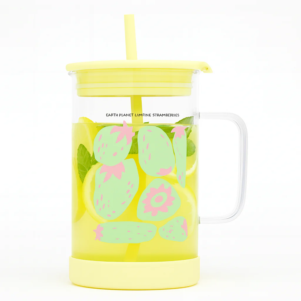 1Pc Cute Printed Glass with Handle & Straw – Drinking Cup - Image 3