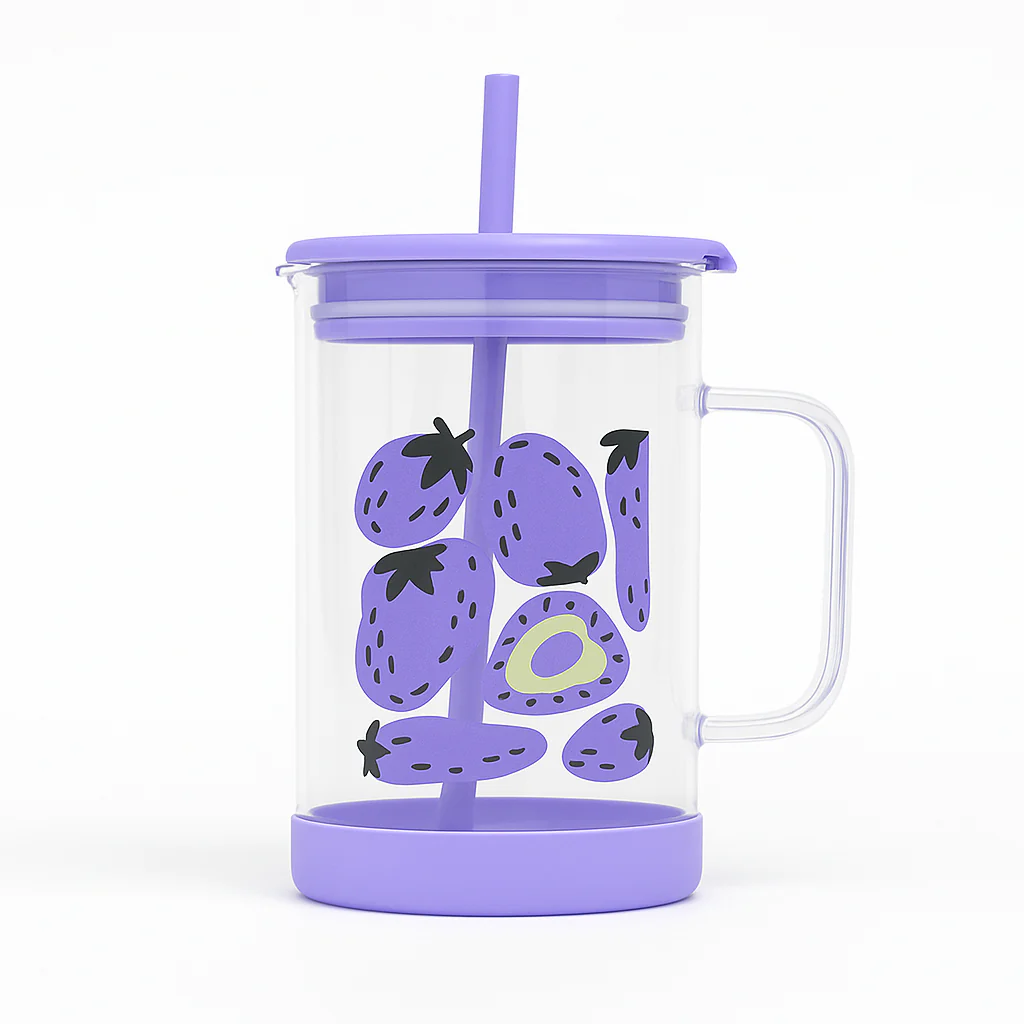 1Pc Cute Printed Glass with Handle & Straw – Drinking Cup - Image 5