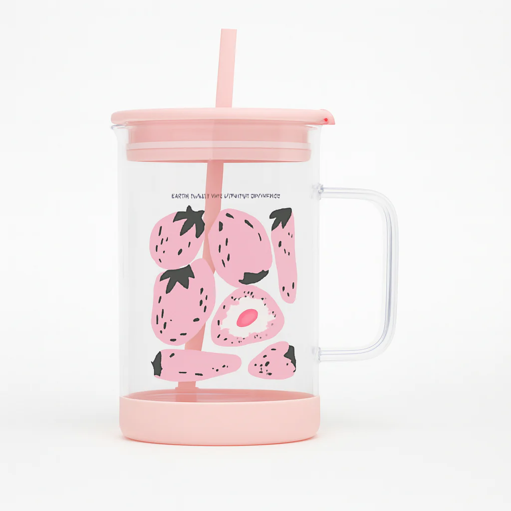 1Pc Cute Printed Glass with Handle & Straw – Drinking Cup - Image 6