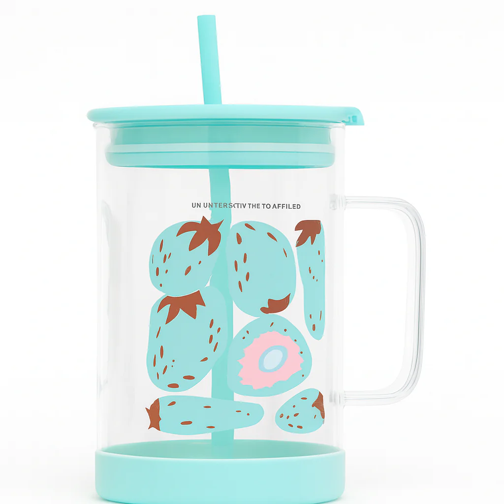 1Pc Cute Printed Glass with Handle & Straw – Drinking Cup - Image 8