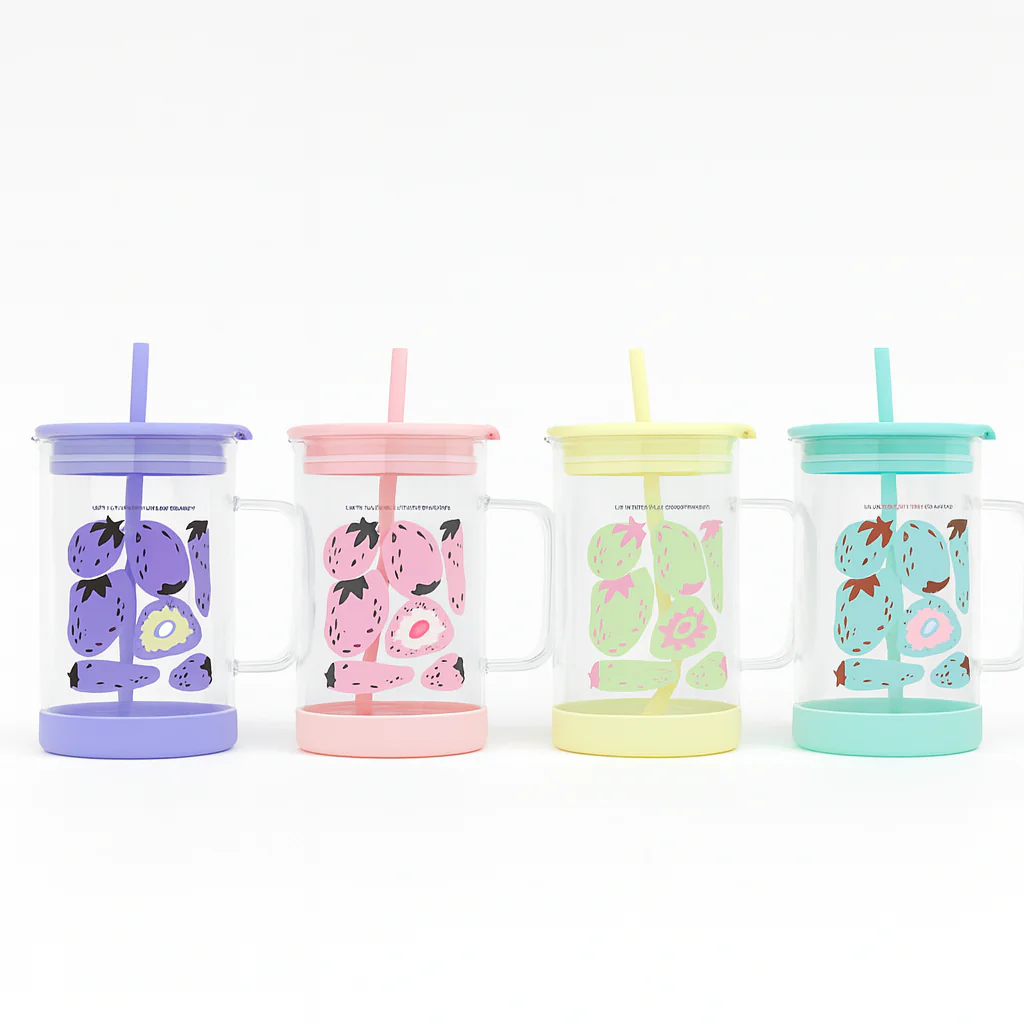 1Pc Cute Printed Glass with Handle & Straw – Drinking Cup - Image 9