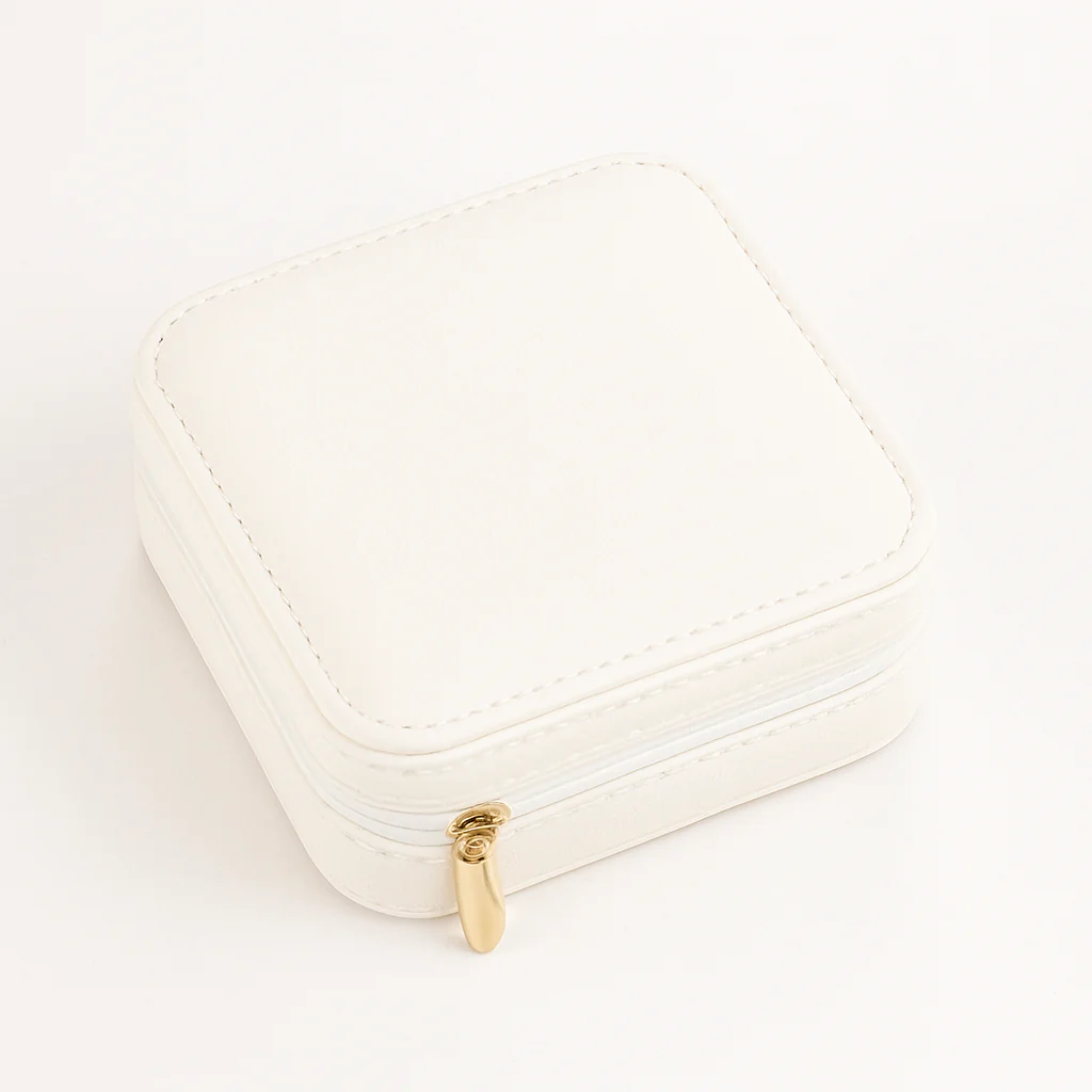 1Pc Elegant Travel Jewelry Box Organizer White – Compact PU Leather Storage Case for Earrings, Rings & Necklaces - Image 2