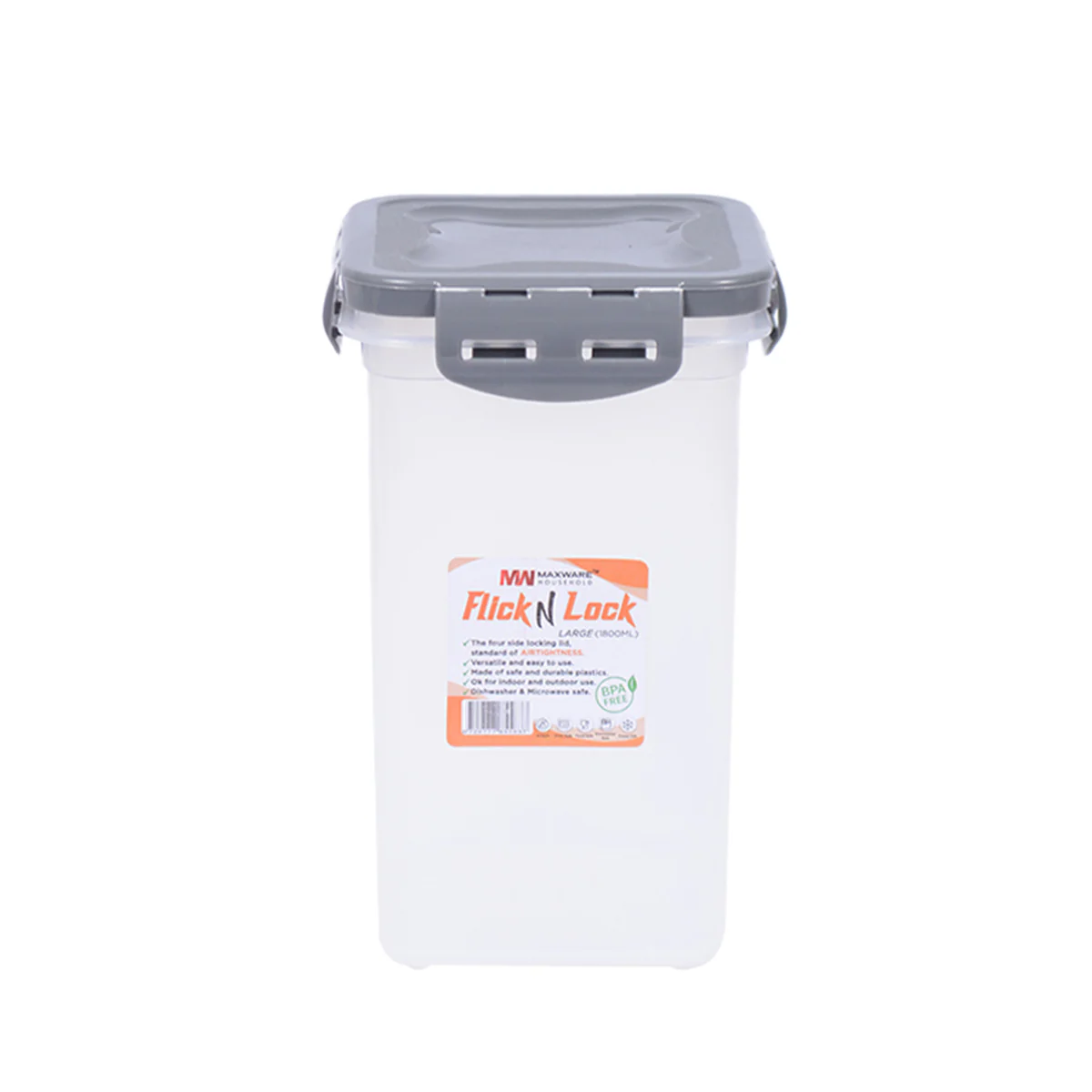1pc Flick & Lock Large – 1800 ml Airtight Food Storage Jar (White, Pink, Beige, Grey Lid Options) - Image 5