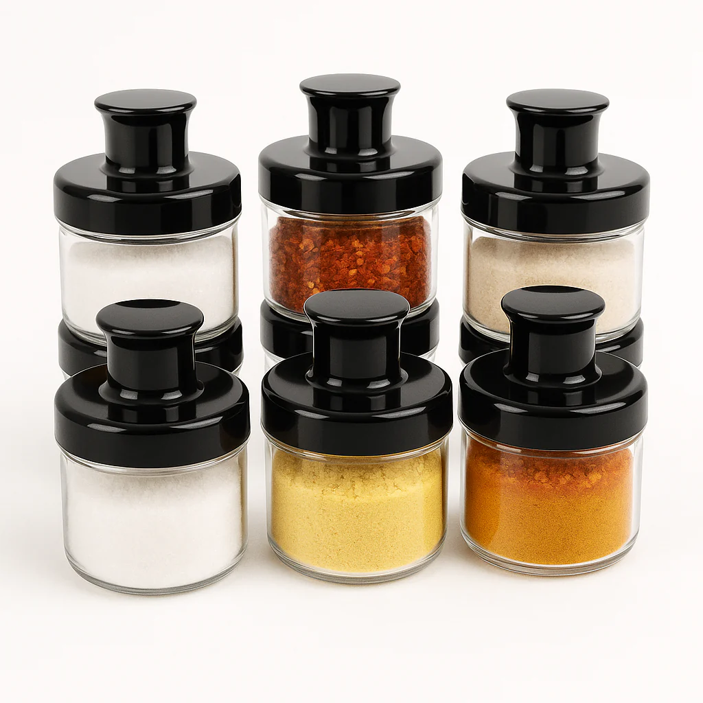 1Pc Glass Jar with Spoon – Airtight Spice &amp; Storage Container (Black Lid) - Image 2