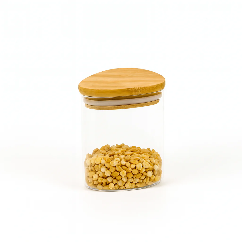 1Pc Glass Jar with Wooden Lid – Airtight Kitchen Storage Container (Small, Medium, Large)
