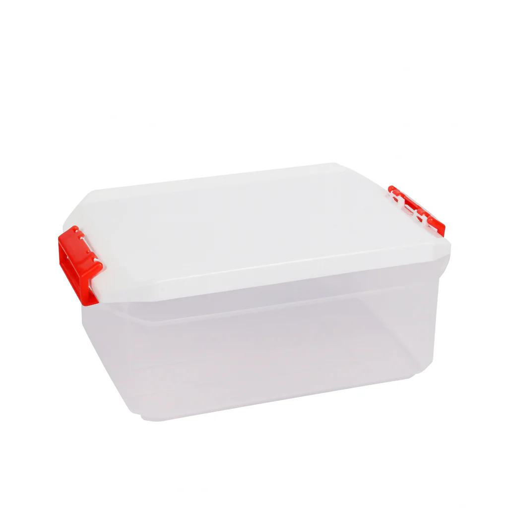 1pc Large Plastic Storage Box with Locking Lid – 4500ml Food-Grade Container (Red & Transparent) - Image 5