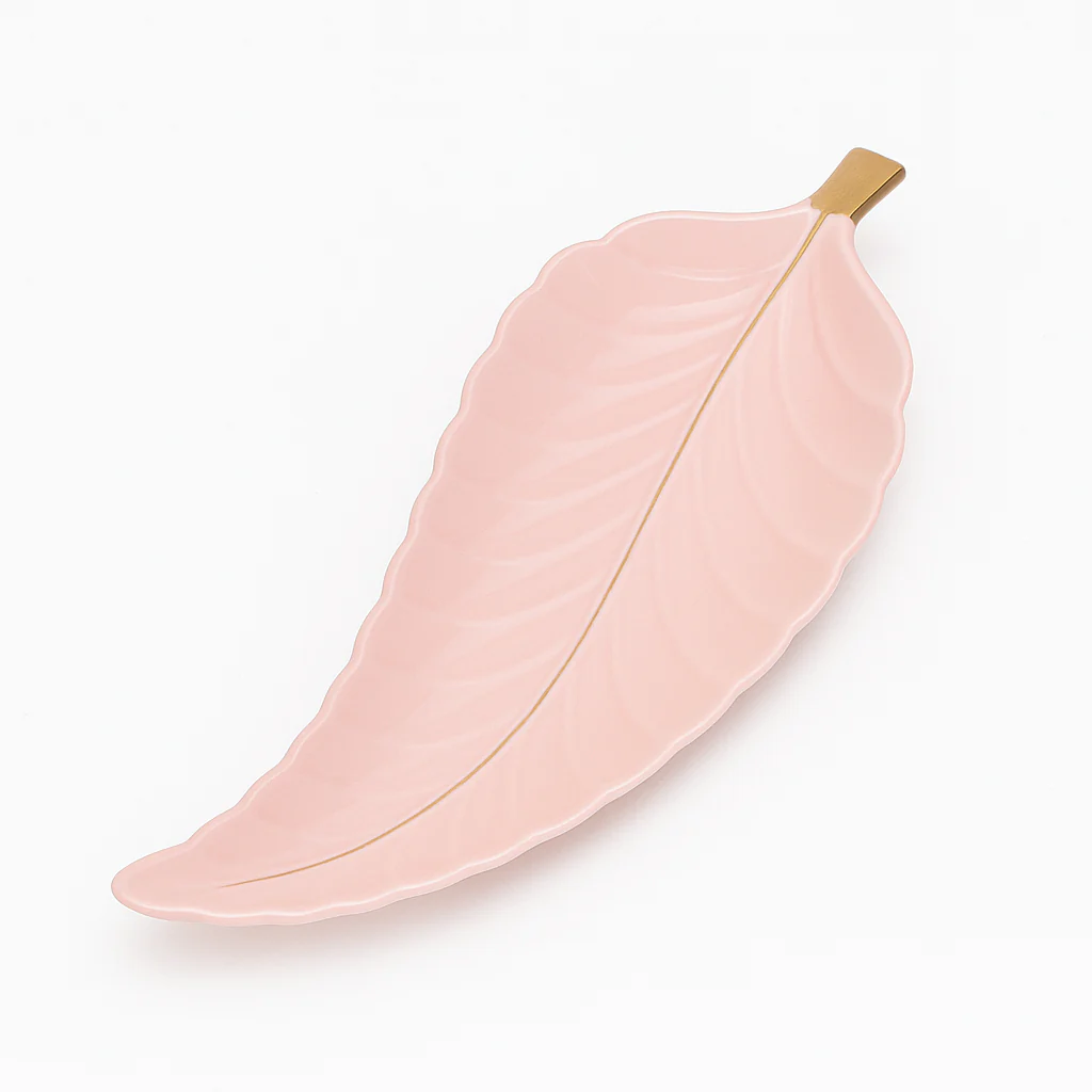 1Pc Leaf Platter Single – Grey (Small) & Pink (Large) | Elegant Ceramic Serving Platter - Image 2