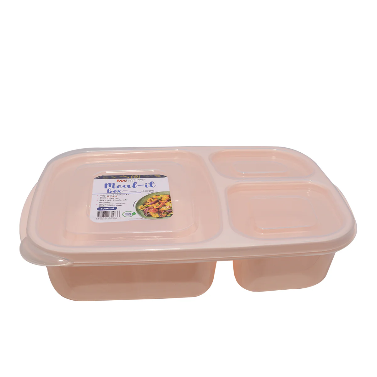 1pc Meal-It Box Large – 3 Compartment Lunch Box with Lid (Green, Beige, Grey, Pink) - Image 3