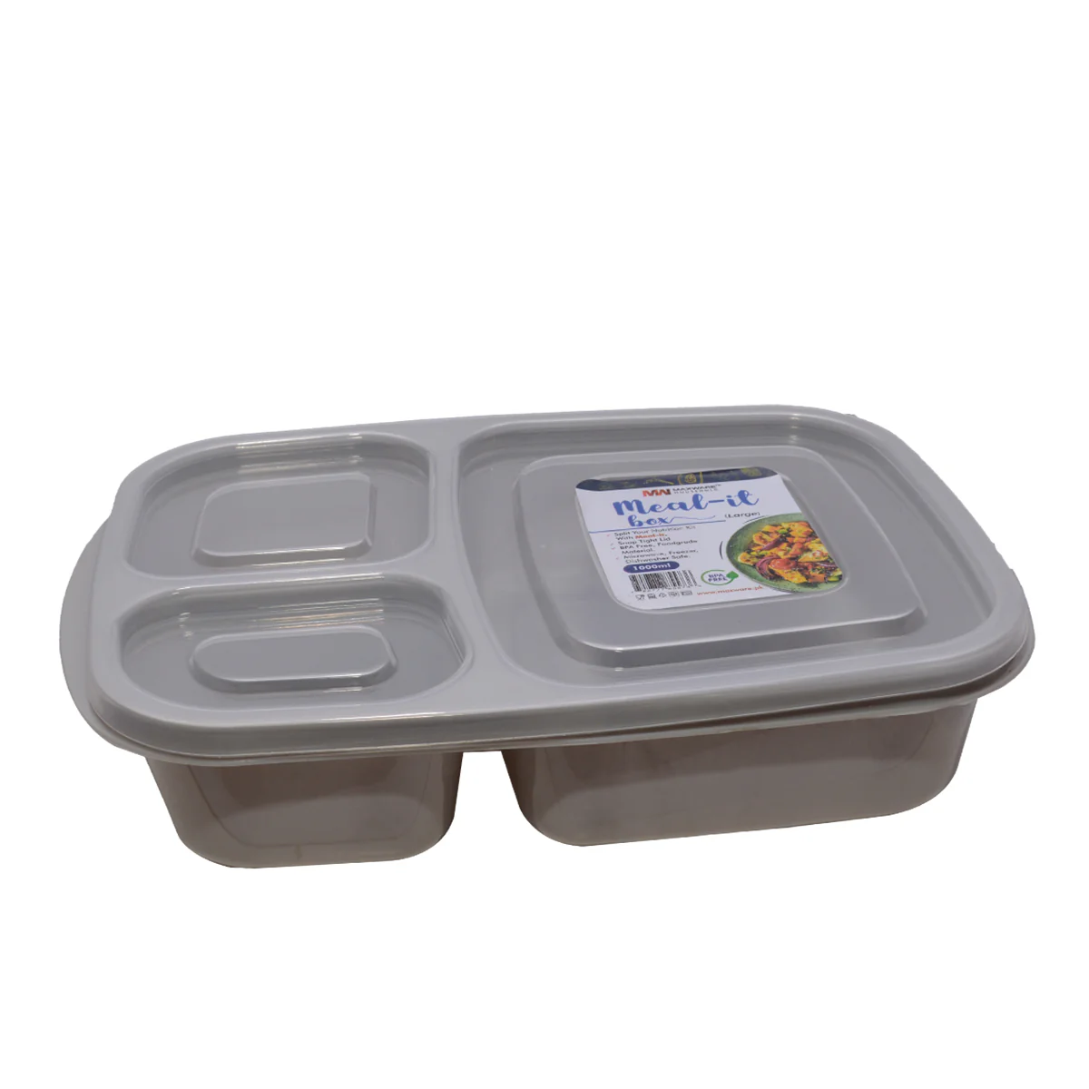 1pc Meal-It Box Large – 3 Compartment Lunch Box with Lid (Green, Beige, Grey, Pink) - Image 4