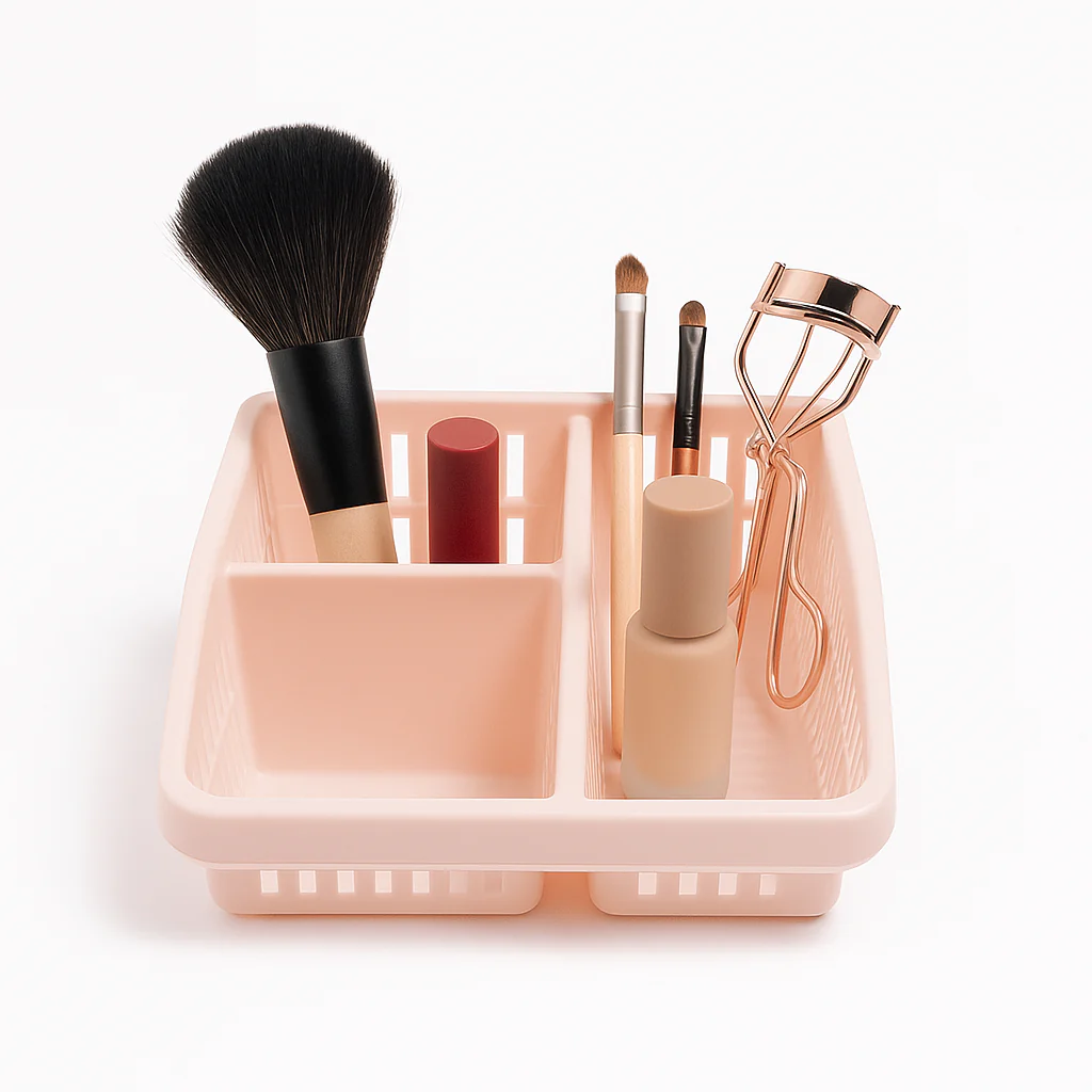 1pc Organizer Basket #4 (Assorted)  – 3 Compartment Plastic Storage Basket (Pink, Beige, White, Grey)