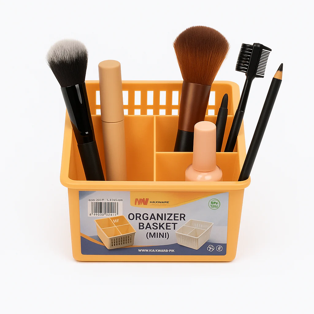 1pc Organizer Basket Mini #1 (Assorted) – 3 Compartment Plastic Storage Basket (Grey, Beige, Pink, White