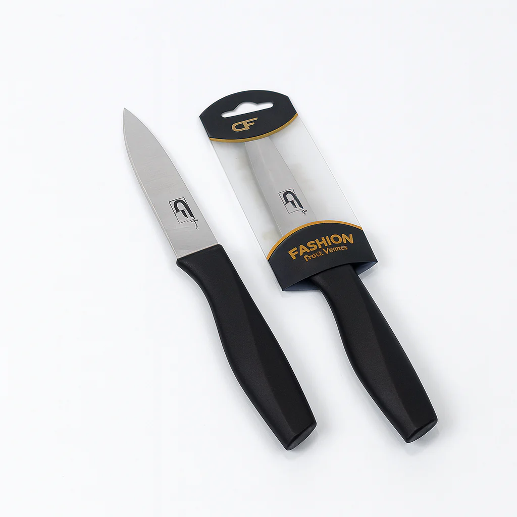 1Pc Stainless Steel Kitchen Knife – Single Piece Multipurpose Knife with Black Handle