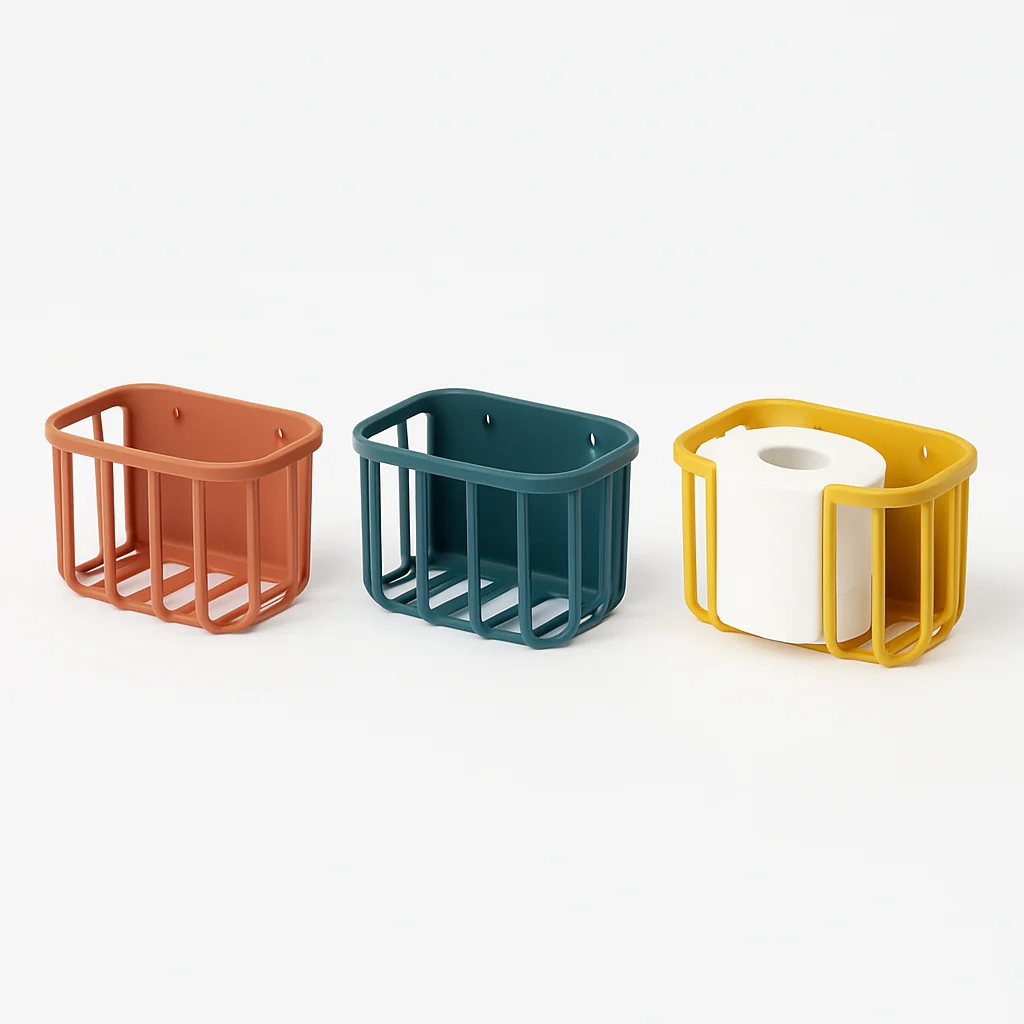 1PC Wall-Mounted Plastic Tissue Roll Basket for Neat, Easy Bathroom & Kitchen Storage