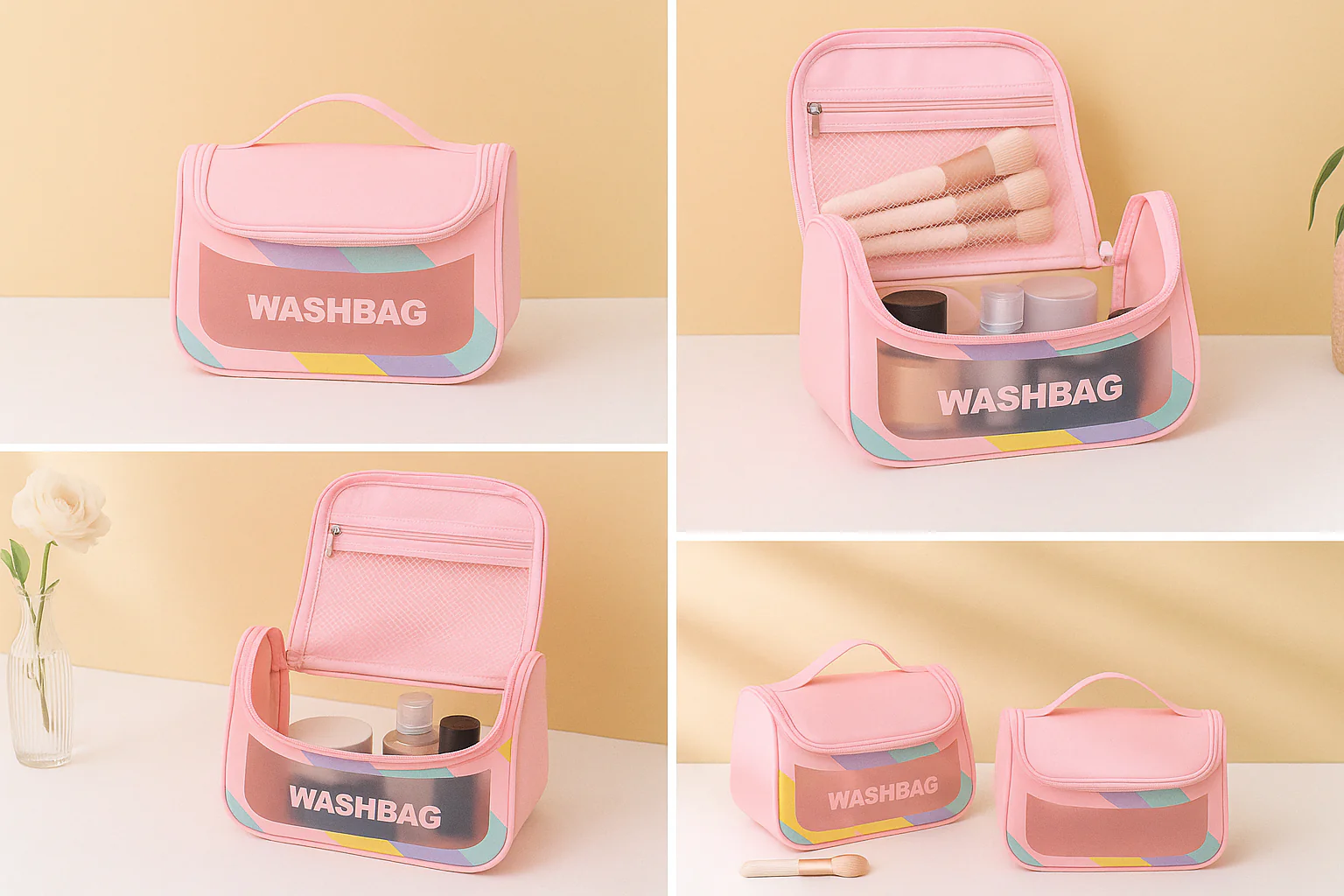 1Pc Wash Bag (Assorted) – Rainbow Design Travel Toiletry Organizer - Image 3