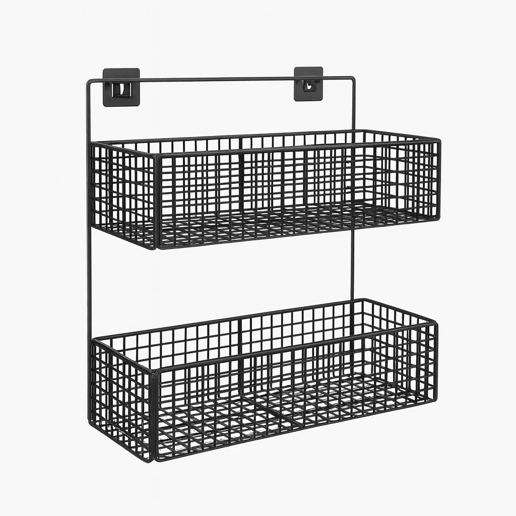 2-Layer Iron Bathroom Shelf – Wall-Mounted Storage Rack for Toiletries, Shower Essentials & Organizing