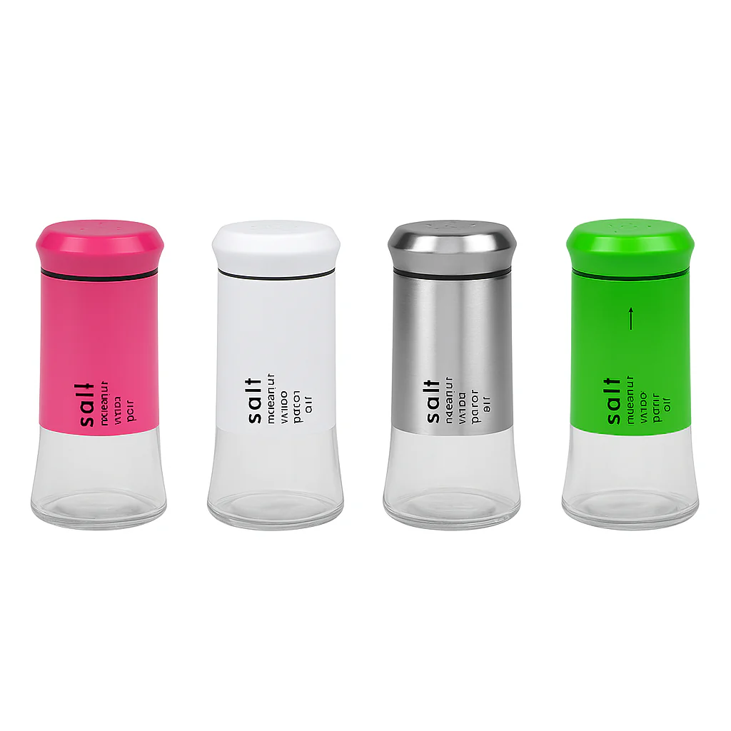2 pc Salt & Pepper Glass Shaker set  (assorted) – Long Design, Assorted Colours, Easy-Pour Seasoning Bottle for Kitchen Use