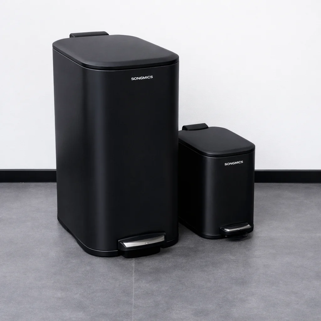 2-Piece Black Trash Can Set – 30L & 6L Pedal Bins with Soft-Close Lid