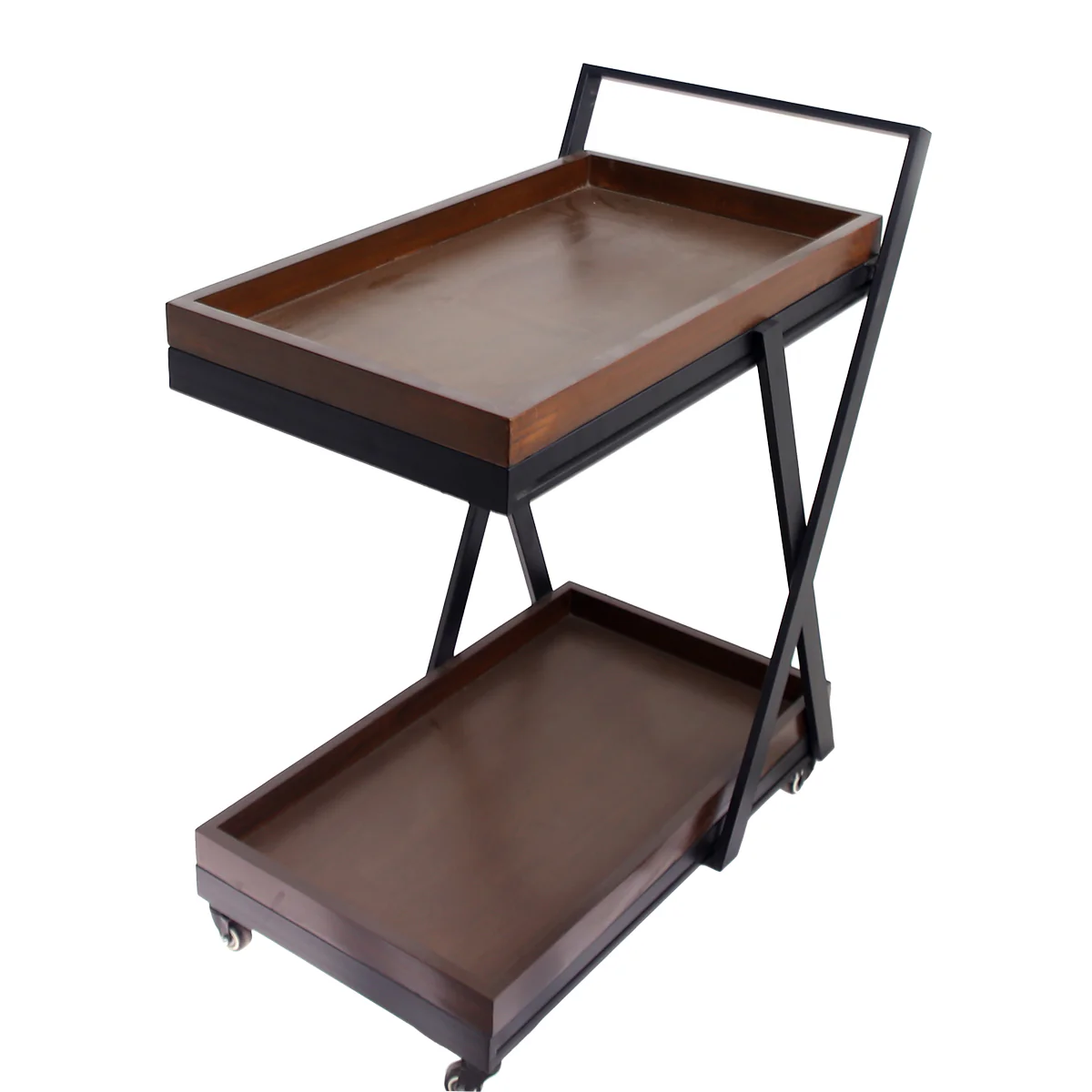 2 Step Wooden Tea Trolley X Design - Image 3