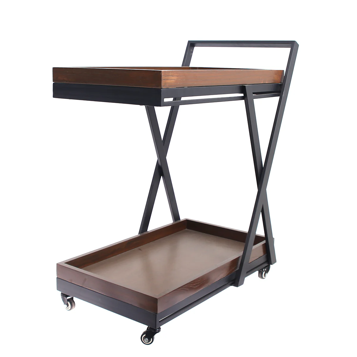 2 Step Wooden Tea Trolley X Design - Image 4