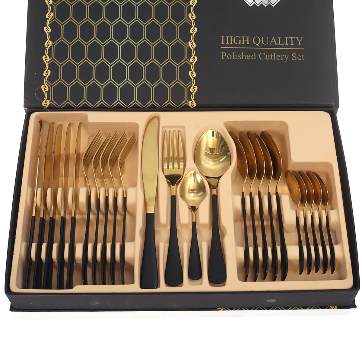 24Pcs Cutlery Set Black & Gold 16 X 10 X 2.5 Inch WS-001 - Image 2