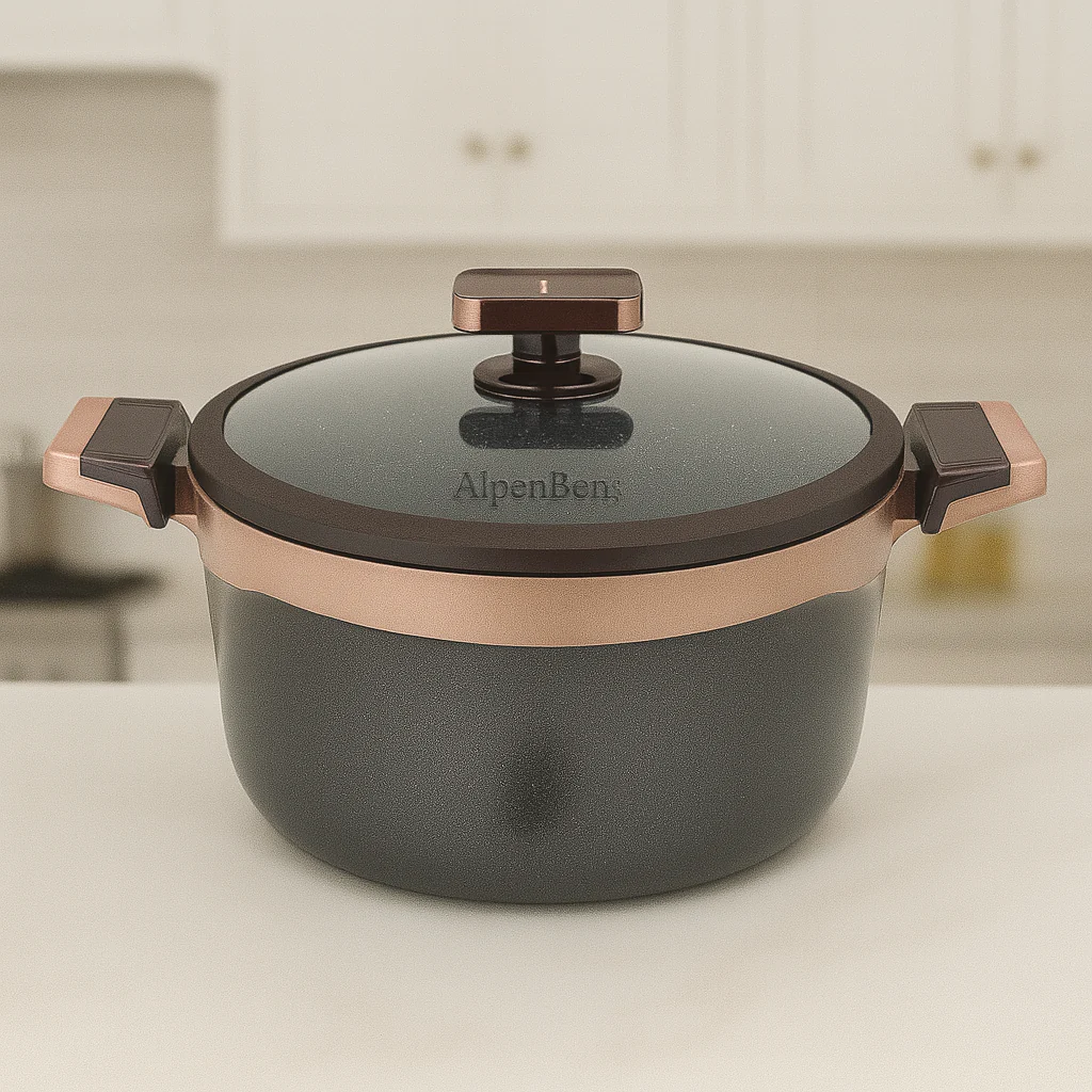 28cm Nonstick Pot with Glass Lid – Grey & Copper Finish
