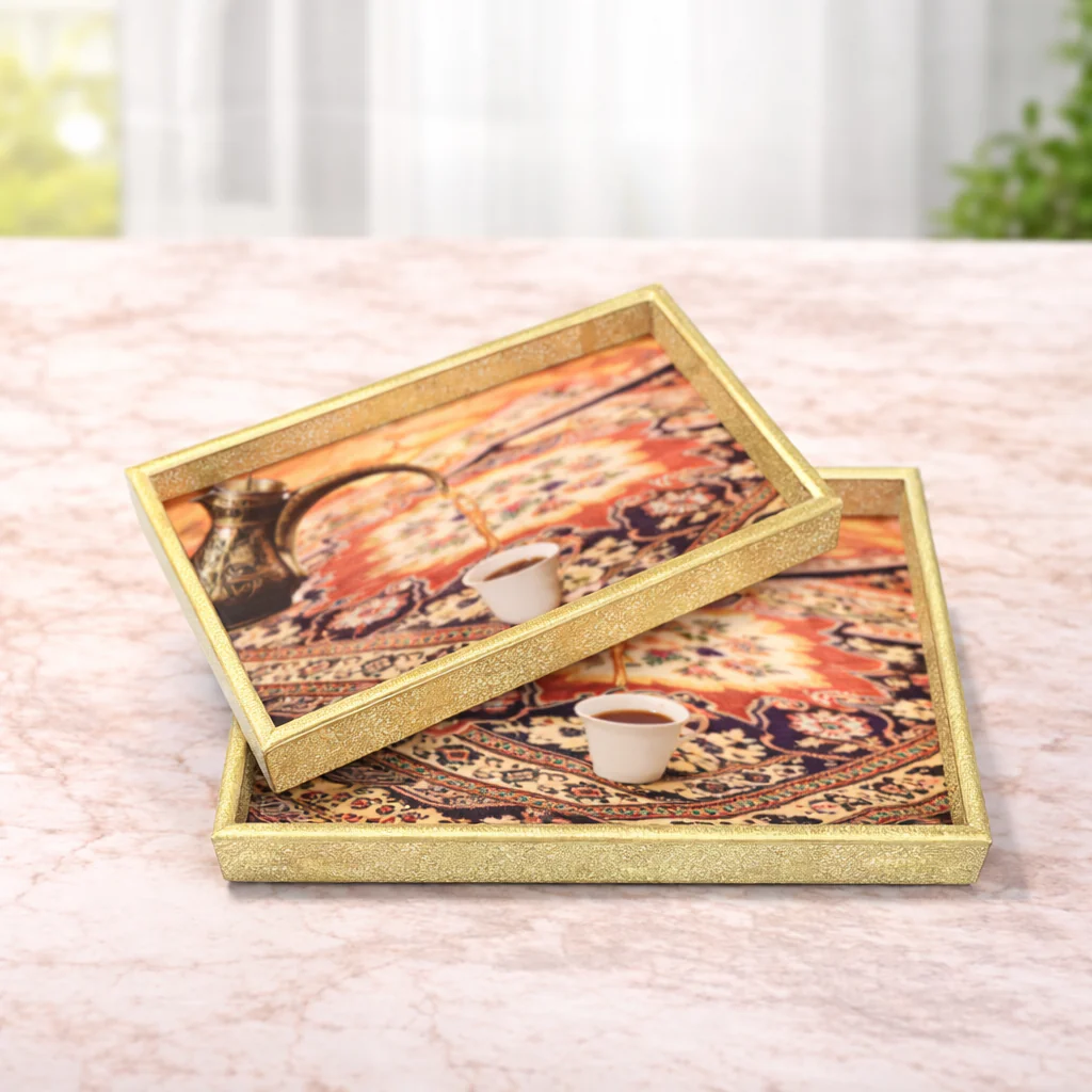 2Pcs Tray Set – Premium Rectangular Serving Trays with Artistic Coffee Print