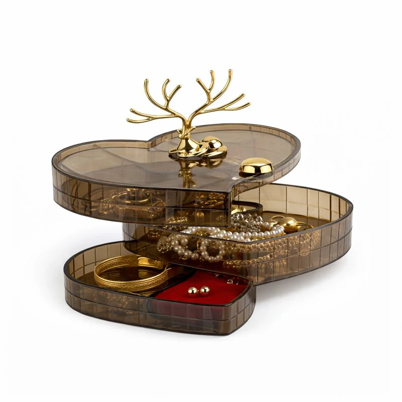 3 Layer Rotating Jewellery Box – Elegant Organizer with Deer Handle - Image 2
