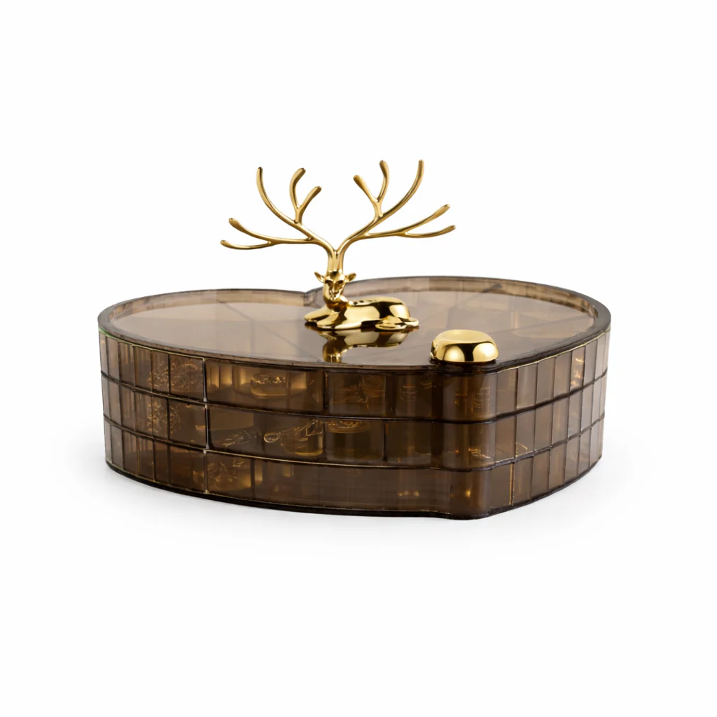3 Layer Rotating Jewellery Box – Elegant Organizer with Deer Handle - Image 3