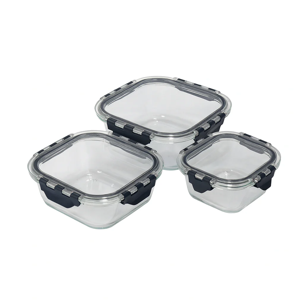 3 Pcs Glass Food Storage Box Set – 380ml, 520ml & 800ml