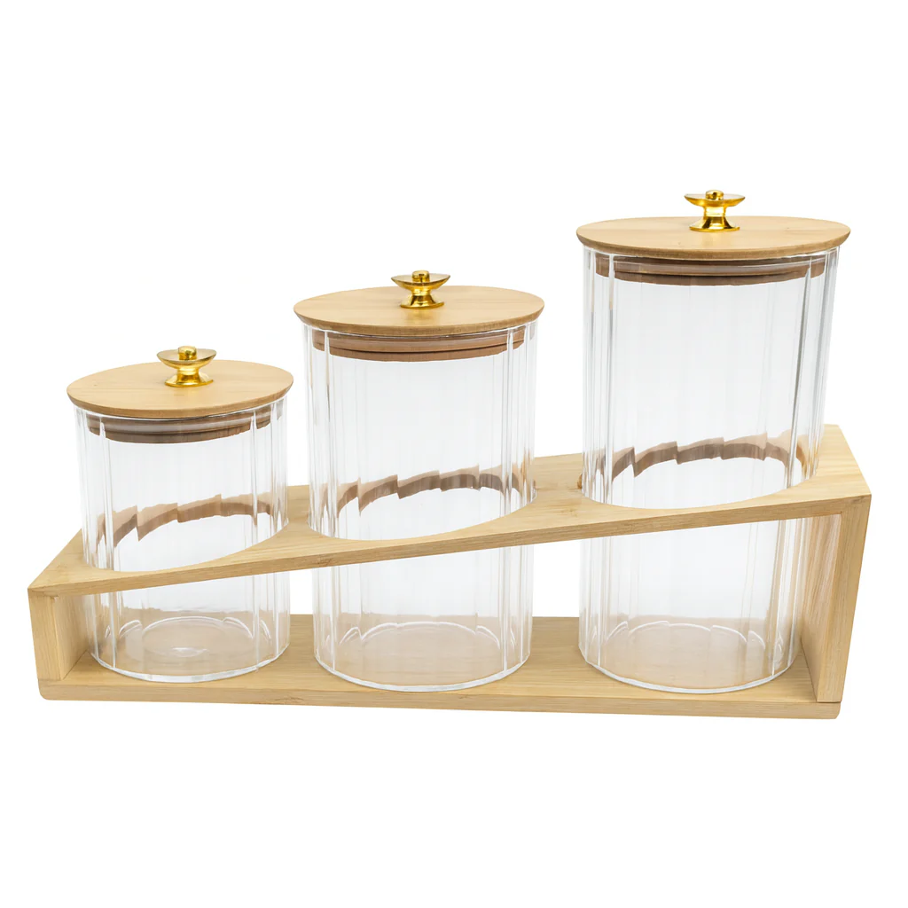 3 Pcs Glass Jar Set with Wooden Stand – Airtight Kitchen Storage Containers - Image 2