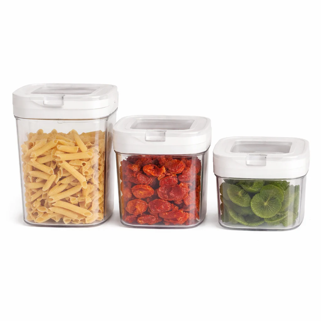 3-Piece Airtight Plastic Food Container Set – Clear Kitchen Storage Boxes with Secure Lid for Dry Foods