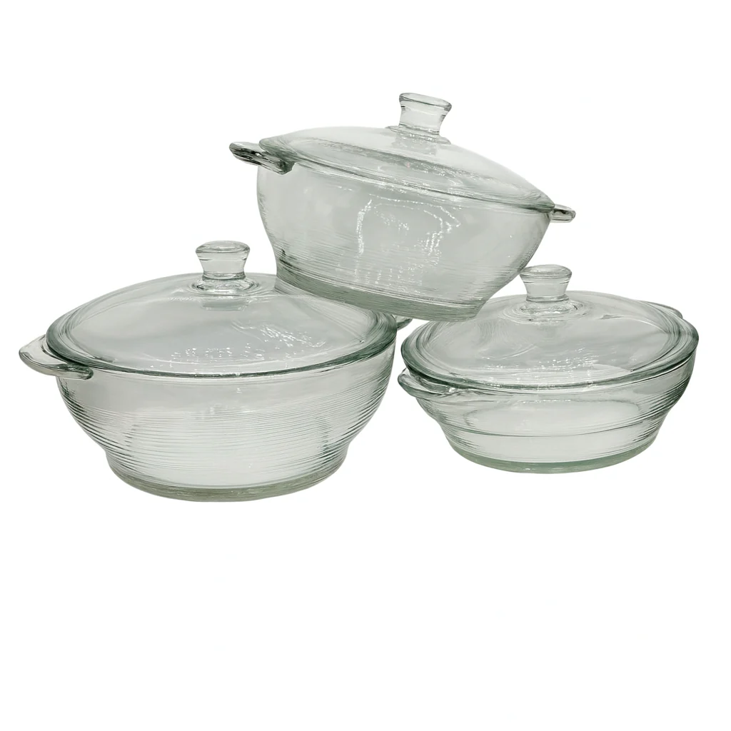 3-Piece Clear Glass Casserole Set – Heat-Resistant Cooking & Serving Bowls with Lids (Total 3250 ml) - Image 2